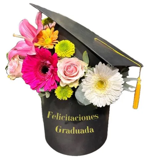 Caja pote con flores graduacion 